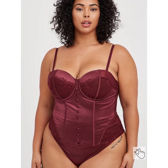 NWT TORRID Lace-Up Corset Bustier - Satin And Lace Burgundy - Picture 4 of 16